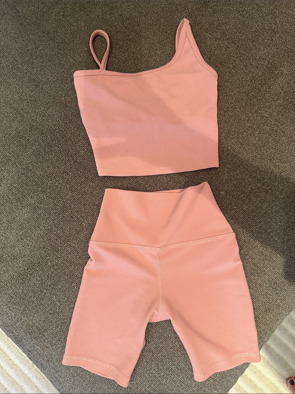 Five the Label— one shoulder ribbed crop top & matching bikes shorts